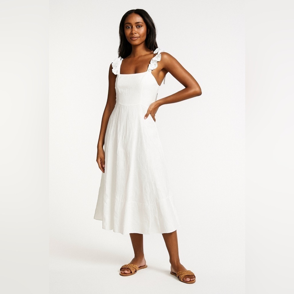 Tanya Taylor white ruffle sleeve midi dress size 4